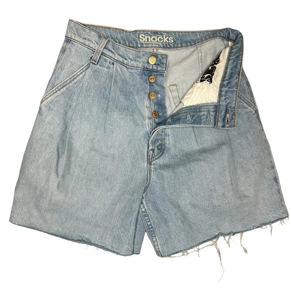 Mother Snacks Double Pleated Fun Dip Short Fray Denim Shorts. Sz: 25 - Picture 6 of 13